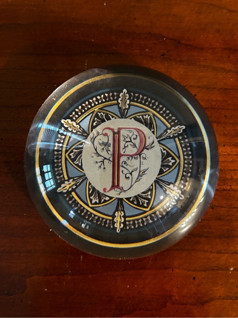 Paperweight Punch Studio with Ornate 'P' Monogram - Dome Crystal- Made in France